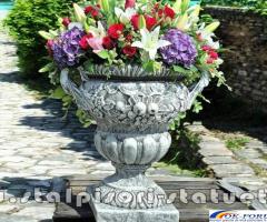 Vază ornament mare cu picior, gri patinat, model V6.