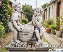 Statuetă copii cu coșuleț, gri antichizat, model S112.