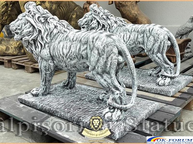 Statuetă leu mare în picioare, gri patinat, model S33. - 3