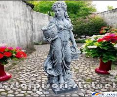 Statuetă fata cu coșulețe, gri patinat, model S23.