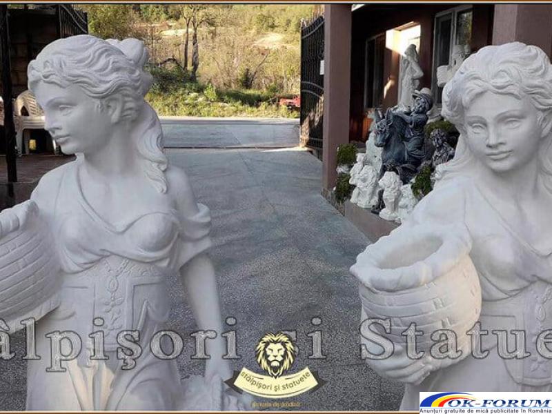Statuetă fata cu coșulețe, alb marmorat, model S23. - 1