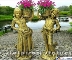 Statuete copii cu coșulețe, auriu antichizat, model J3,J4.